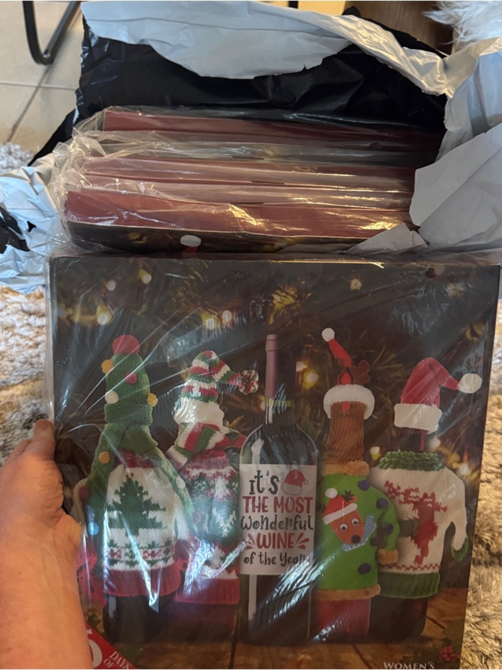 6 full boxes ! Holiday Wine Bottle Gift Bags - Festive Sweater Bottle Covers